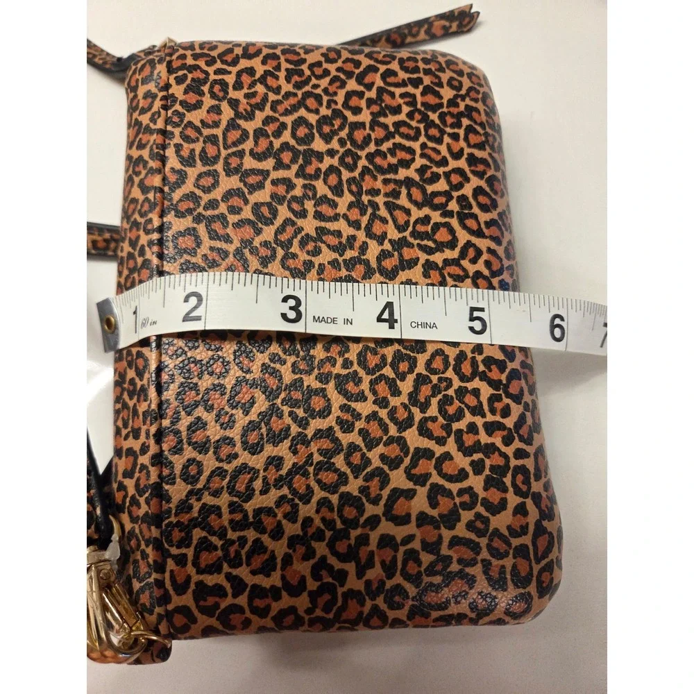 Leopard Print Foldover Crossbody Bag with Zipper Detail Brown Animal Print